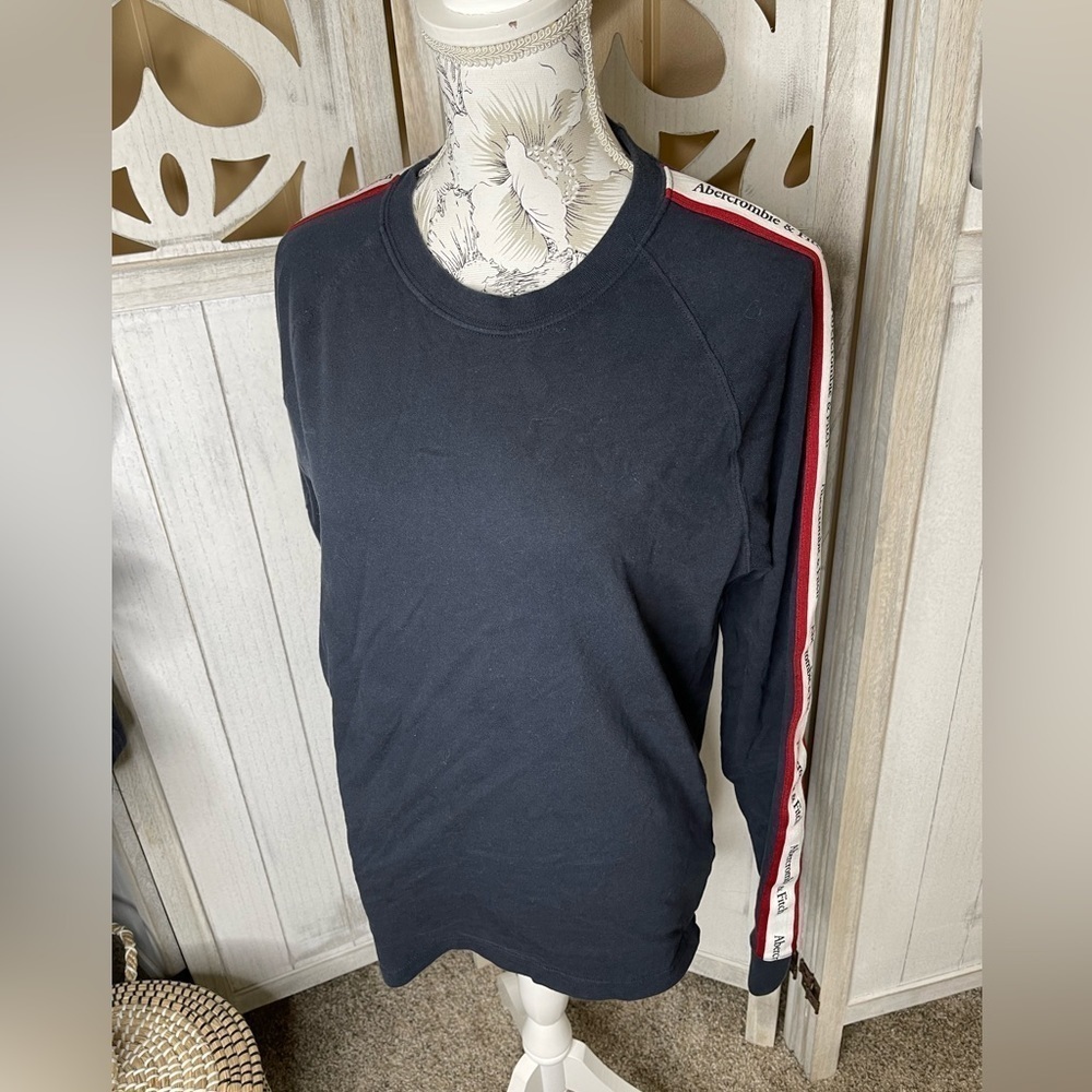 Abercrombie & Fitch Womens Top Medium Blue Knit Arm Logo Long Sleeve Size Medium - Picture 3 of 5